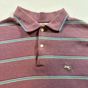 Garan Polo Shirt Mens Large Burgundy‎ Striped Short Sleeve Vintage Made in USA